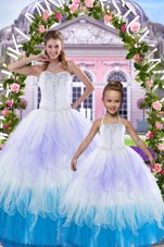 High End Green Organza Lace Up Sweet 16 Dresses Sleeveless Floor Length Beading and Ruffles