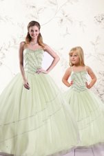 Extravagant Yellow Green Tulle Lace Up 15th Birthday Dress Sleeveless Floor Length Beading