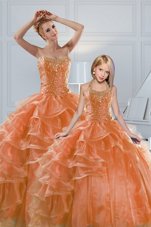 Stylish Orange Ball Gowns Beading and Ruffled Layers Ball Gown Prom Dress Lace Up Organza Sleeveless