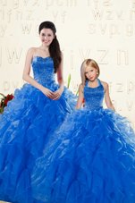 Floor Length Lace Up Vestidos de Quinceanera Royal Blue and In for Military Ball and Sweet 16 and Quinceanera with Beading and Ruffles