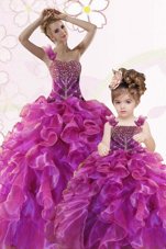 Custom Made Fuchsia Lace Up Quinceanera Gown Beading and Ruffles Sleeveless Floor Length
