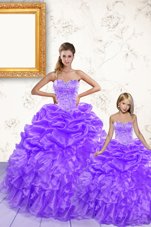 Charming Lavender Sleeveless Beading and Ruffles and Pick Ups Floor Length 15 Quinceanera Dress