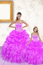 Fabulous Lilac Sweet 16 Dresses Military Ball and Sweet 16 and Quinceanera and For with Beading and Ruffles and Pick Ups Sweetheart Sleeveless Lace Up