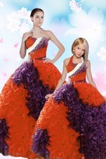 Eye-catching Multi-color Fabric With Rolling Flowers Lace Up Vestidos de Quinceanera Sleeveless Floor Length Beading and Sequins