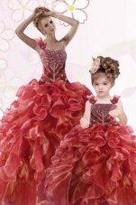 Designer One Shoulder Floor Length Lace Up Vestidos de Quinceanera Coral Red and In for Military Ball and Sweet 16 and Quinceanera with Beading and Ruffles
