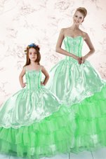 Superior Green Sweetheart Neckline Embroidery and Ruffled Layers Quinceanera Gown Sleeveless Lace Up