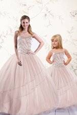Classical Baby Pink Sleeveless Tulle Lace Up Quinceanera Dress for Military Ball and Sweet 16 and Quinceanera