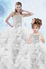 Sleeveless Lace Up Floor Length Beading and Appliques and Ruffles Quinceanera Dress