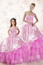 Beauteous Sweetheart Sleeveless Sweet 16 Dress Floor Length Embroidery and Ruffled Layers Lilac Organza