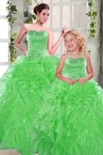 Glorious Green Ball Gowns Organza Sweetheart Sleeveless Beading and Ruffles Floor Length Lace Up 15 Quinceanera Dress