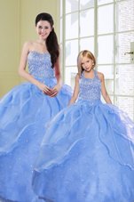 Beading Sweet 16 Dress Light Blue Lace Up Sleeveless Floor Length