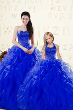 Popular Sweetheart Sleeveless Lace Up 15th Birthday Dress Royal Blue Organza
