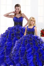 Royal Blue Sleeveless Organza Lace Up 15th Birthday Dress for Military Ball and Sweet 16 and Quinceanera