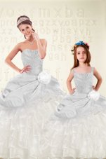 Multi-color Organza and Taffeta Lace Up Sweetheart Sleeveless Floor Length Sweet 16 Dresses Beading and Ruffled Layers and Hand Made Flower