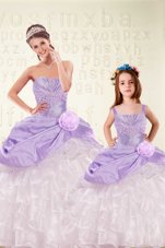 Ruffled Floor Length Purple Quinceanera Gown Sweetheart Sleeveless Lace Up