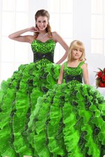 Floor Length Sweet 16 Quinceanera Dress Organza Sleeveless Beading and Appliques and Ruffles