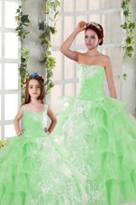 Dazzling Lace Up Strapless Beading and Ruffled Layers and Ruching Quince Ball Gowns Organza Sleeveless