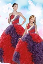 Edgy Strapless Sleeveless Fabric With Rolling Flowers Quinceanera Dress Beading Lace Up