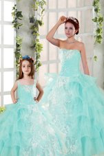 Sleeveless Organza Floor Length Lace Up Quinceanera Dress in Yellow Green for with Beading and Ruffles