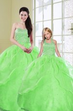 Noble Sleeveless Organza Floor Length Lace Up Quinceanera Dress in Green for with Beading and Sequins