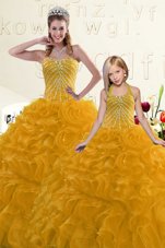 Orange Sweetheart Lace Up Beading and Ruffles and Pick Ups Vestidos de Quinceanera Sleeveless