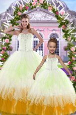 Custom Fit Multi-color Sleeveless Beading and Ruffles Floor Length Quince Ball Gowns