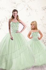 Sweetheart Sleeveless Tulle Quince Ball Gowns Beading Lace Up