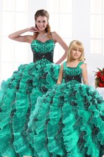 Affordable Turquoise Sweetheart Neckline Beading and Appliques and Ruffles Sweet 16 Dress Sleeveless Lace Up