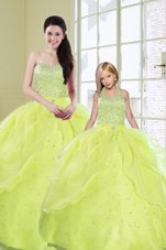 Top Selling Floor Length Lace Up 15th Birthday Dress Yellow Green and In for Military Ball and Sweet 16 and Quinceanera with Beading and Sequins