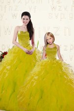 Sleeveless Organza Floor Length Lace Up Sweet 16 Quinceanera Dress in Yellow for with Beading and Ruffles