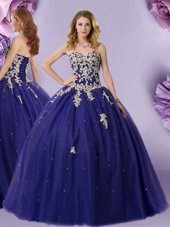 Sophisticated Navy Blue Vestidos de Quinceanera Military Ball and Sweet 16 and Quinceanera and For with Beading Sweetheart Sleeveless Lace Up