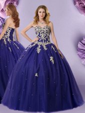 Custom Designed Purple Lace Up Sweetheart Embroidery and Pick Ups Sweet 16 Dress Taffeta Sleeveless