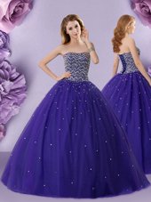 Admirable Purple Sleeveless Beading Floor Length Quinceanera Gown