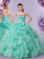 Customized Pick Ups Sweetheart Sleeveless Lace Up Sweet 16 Quinceanera Dress Apple Green Organza