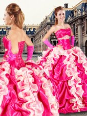 Enchanting Pick Ups Floor Length Ball Gowns Sleeveless Hot Pink 15 Quinceanera Dress Lace Up