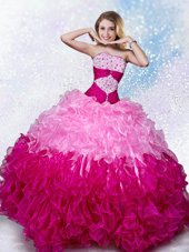 Custom Fit Multi-color Ball Gowns Organza Strapless Sleeveless Beading Floor Length Lace Up Quinceanera Dress
