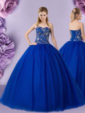 Off the Shoulder Sleeveless Floor Length Beading and Lace and Ruffles Lace Up 15th Birthday Dress with Baby Blue