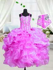 Beading and Ruffles Little Girls Pageant Dress Wholesale Purple Lace Up Sleeveless Floor Length