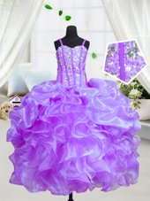 Eggplant Purple Sleeveless Floor Length Beading and Ruffles Lace Up Juniors Party Dress