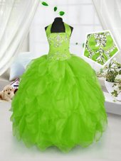 Clearance Halter Top Lace Up Toddler Flower Girl Dress Beading and Ruffles Sleeveless Floor Length