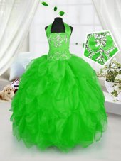 Lace Up Halter Top Appliques and Ruffles Little Girls Pageant Gowns Organza Sleeveless