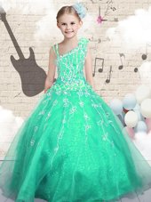 Customized Apple Green Lace Up Asymmetric Appliques Custom Made Tulle Sleeveless