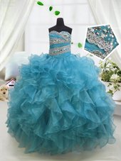 Best Selling Sweetheart Sleeveless Lace Up Flower Girl Dresses for Less Blue Organza