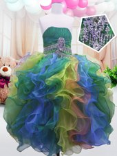 Multi-color Organza Zipper Flower Girl Dresses for Less Sleeveless Floor Length Beading and Ruffles