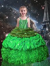 Ball Gowns Organza Spaghetti Straps Sleeveless Beading and Ruffles and Pick Ups Floor Length Lace Up Pageant Gowns For Girls