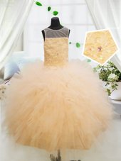 Scoop Tulle Sleeveless Floor Length Flower Girl Dresses for Less and Beading and Appliques