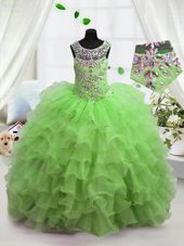 Simple Scoop Sleeveless Organza Flower Girl Dresses for Less Beading and Ruffled Layers Lace Up