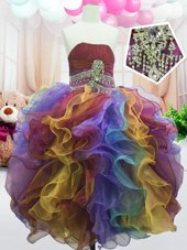 Organza Sleeveless Floor Length Party Dress for Toddlers and Beading and Ruffles