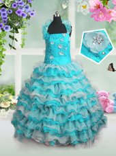 Romantic Straps Sleeveless Organza Party Dress Wholesale Beading and Appliques and Ruffled Layers Lace Up