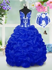 Cheap Sleeveless Floor Length Beading and Pick Ups Lace Up Womens Party Dresses with Royal Blue